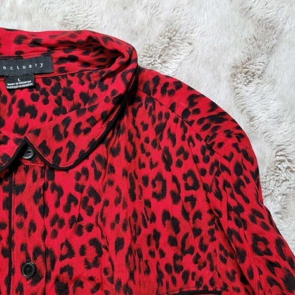 Sanctuary Red Cheetah Leopard Print Button Up Blouse Long Sleeve Size L - Picture 5 of 11